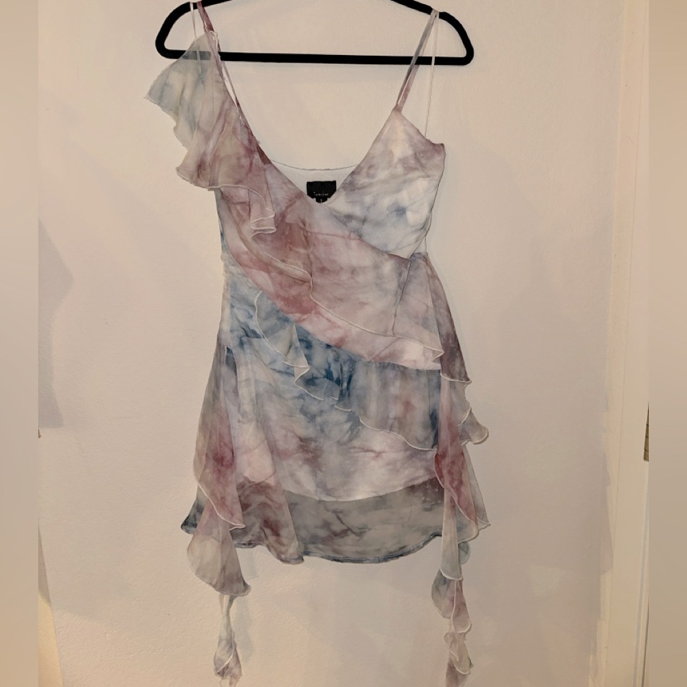 Small Lumiere mini ruffle tie dye flowy mini dress